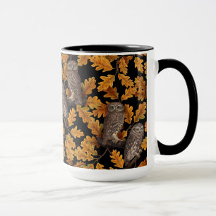 Autumn owls on black mug