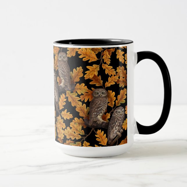 Autumn owls on black mug (Right)