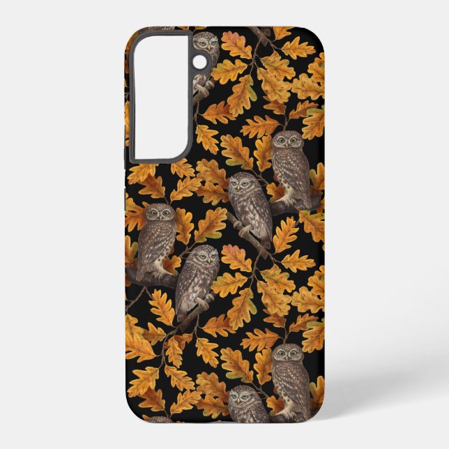 Autumn owls on black samsung galaxy s22+ case (Back)