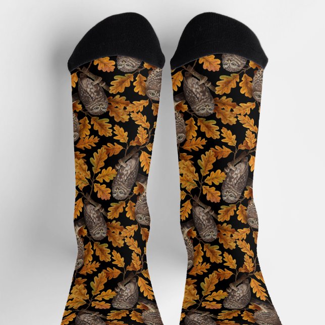 Autumn owls on black socks (Top)