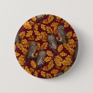 Autumn owls on dark red 2 inch round button