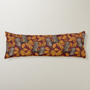Autumn owls on dark red body pillow