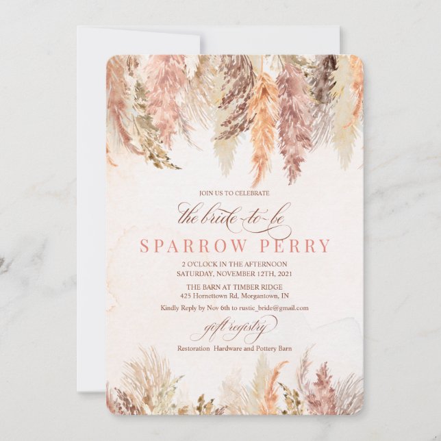 Autumn Pampas Grass Bridal Shower Invitation (Front)