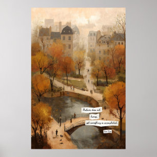 Autumn Park Path Poster  Bridge, Pond, Literary
