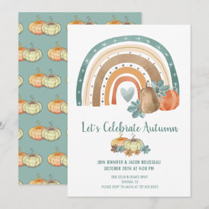 Autumn Party Watercolor Rainbow Pumpkins Invitation