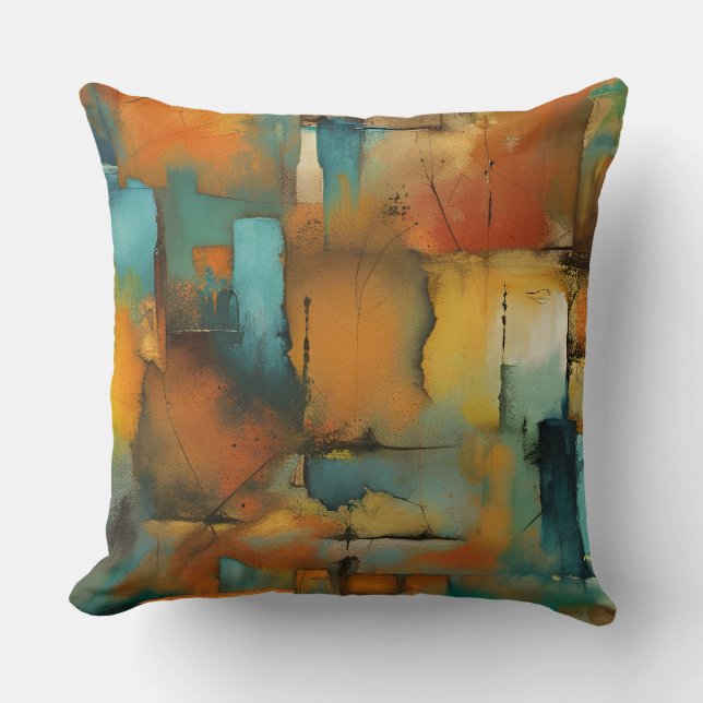 Autumn patchwork abstract throw pillow (Front)