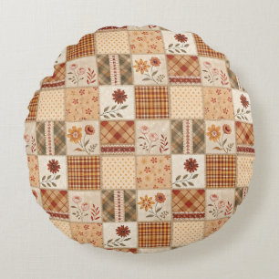 Autumn Patchwork Floral Duvet Cover &  Round Pillow