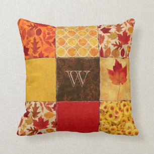 Autumn Patchwork Monogram Throw Pillow