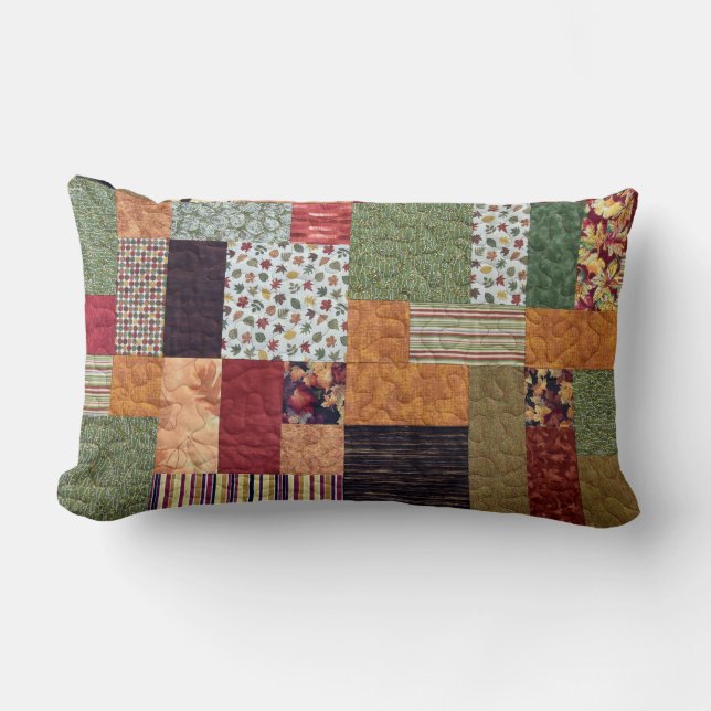 Autumn Patchwork Quilt Lumbar Pillow (Front)