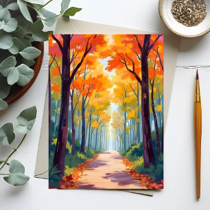 Autumn Path Fall Foliage Painting Holiday Card