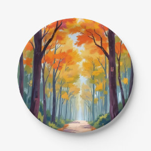Autumn Path Fall Foliage Painting Paper Plate