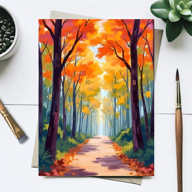 Autumn Path Fall Foliage Painting Postcard (Creator Uploaded)