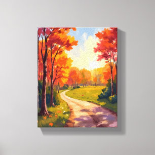 Autumn Path   Red Foliage Nature Landscape Canvas Print