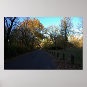 Autumn Path to Arched Bridge Poster