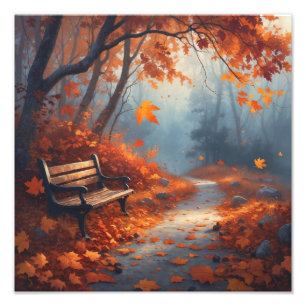 Autumn Pathway with Fallen Leaves Peaceful Fores Photo Print