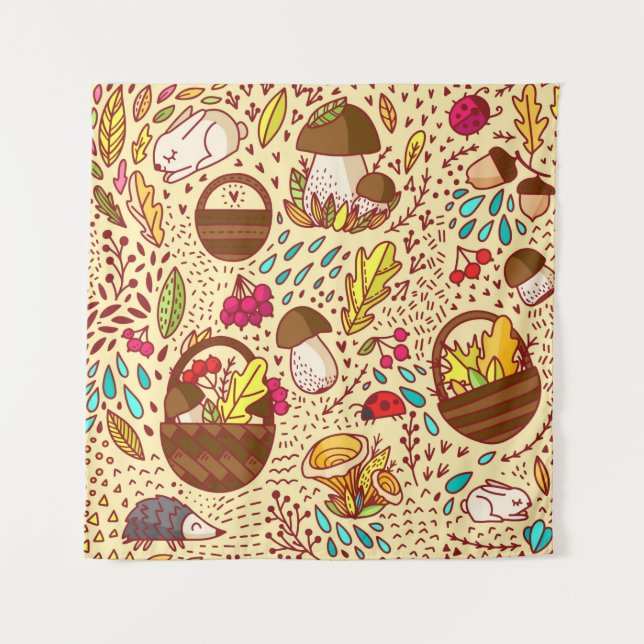 Autumn pattern. Basket with leaves, branches and b Tapestry (Front)