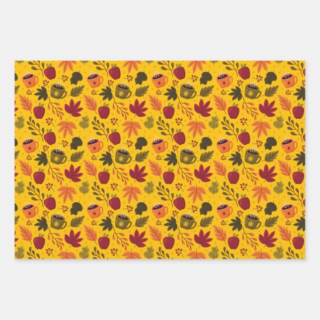 AUTUMN PATTERN DESIGN WRAPPING PAPER SHEET (Front)