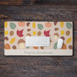Autumn Pattern Desk Mat<br><div class="desc">A desk mat with an autumn Pattern including maple,  beech,  oak and hazel leaves,  mushroom,  acorn,  pumpkin,  chestnuts and walnuts in fall colours. A cozy design reminiscent of nature and forest. With its customizable name,  it will be perfect for office decoration if you work at home.</div>