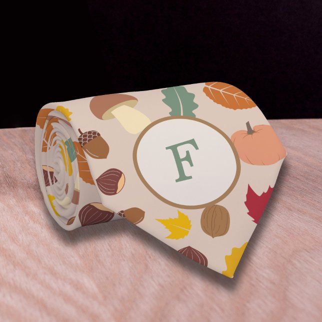 Autumn Pattern Monogram Neck Tie (Autumn Pattern Monogram Neck Tie)