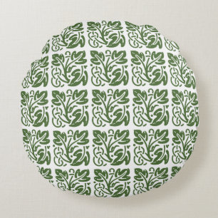 Autumn Pattern/Multi-Leaf/Green Round Pillow