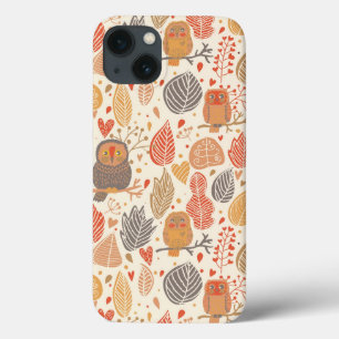 Autumn pattern. Owls in the forest iPhone 13 Case