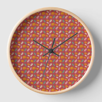Autumn Pattern Red Orange Wall Clock