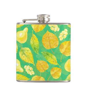 Autumn pattern watercolor hip flask