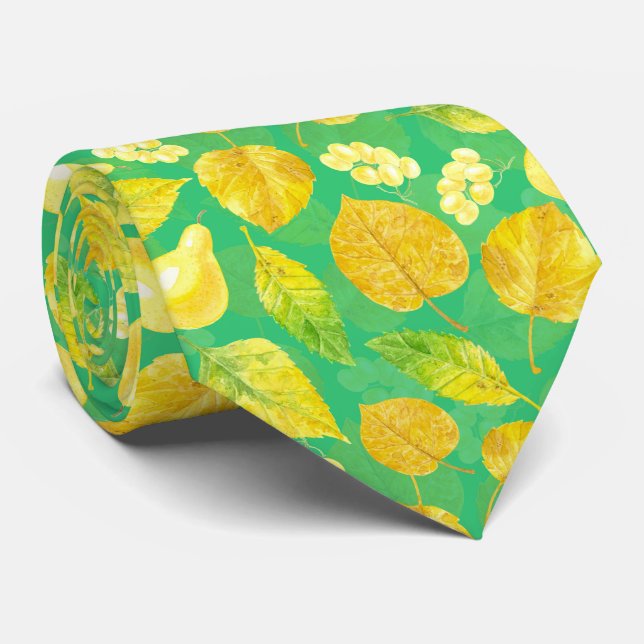 Autumn pattern watercolor neck tie (Rolled)