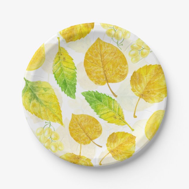 Autumn pattern watercolor paper plate (Front)