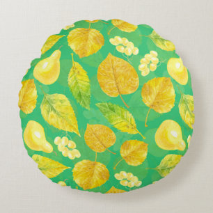 Autumn pattern watercolor round pillow