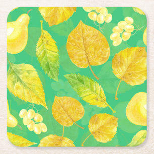 Autumn pattern watercolor square paper coaster