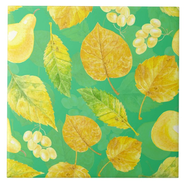 Autumn pattern watercolor tile (Front)