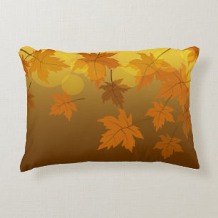 Autumn pattern with falling maple leaves and bokeh accent pillow