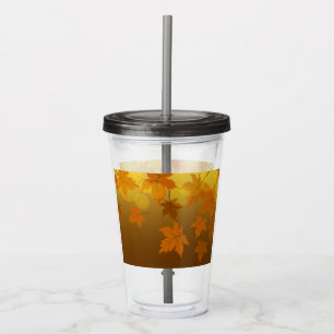 Autumn pattern with falling maple leaves and bokeh acrylic tumbler
