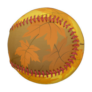 Autumn pattern with falling maple leaves and bokeh baseball