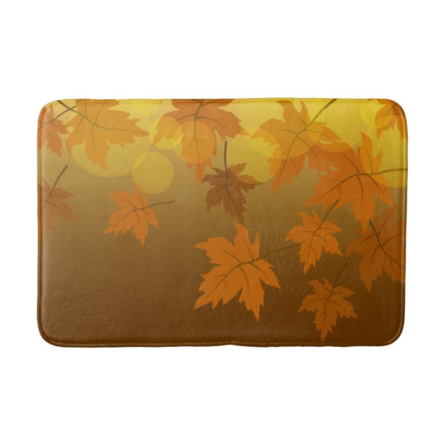 Autumn pattern with falling maple leaves and bokeh bath mat (Front)