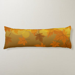 Autumn pattern with falling maple leaves and bokeh body pillow