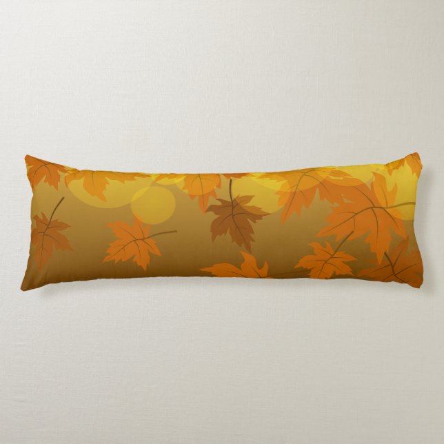 Autumn pattern with falling maple leaves and bokeh body pillow (Front)