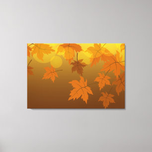 Autumn pattern with falling maple leaves and bokeh canvas print