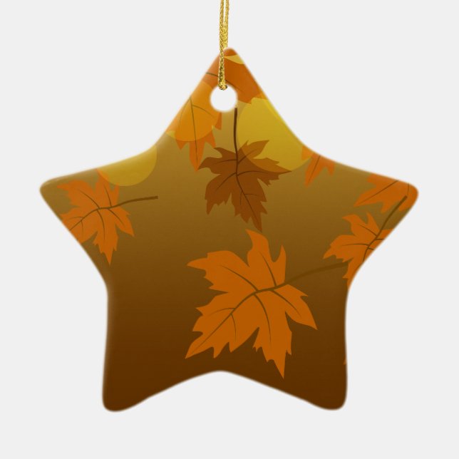 Autumn pattern with falling maple leaves and bokeh ceramic ornament (Front)