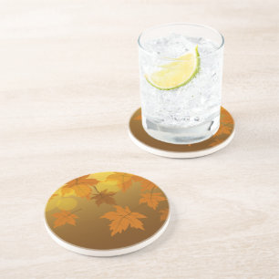 Autumn pattern with falling maple leaves and bokeh coaster