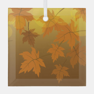 Autumn pattern with falling maple leaves and bokeh glass ornament