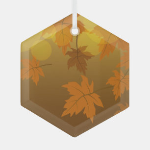 Autumn pattern with falling maple leaves and bokeh glass ornament