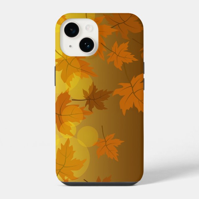 Autumn pattern with falling maple leaves and bokeh iPhone case (Back)