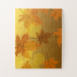 Autumn pattern with falling maple leaves and bokeh jigsaw puzzle