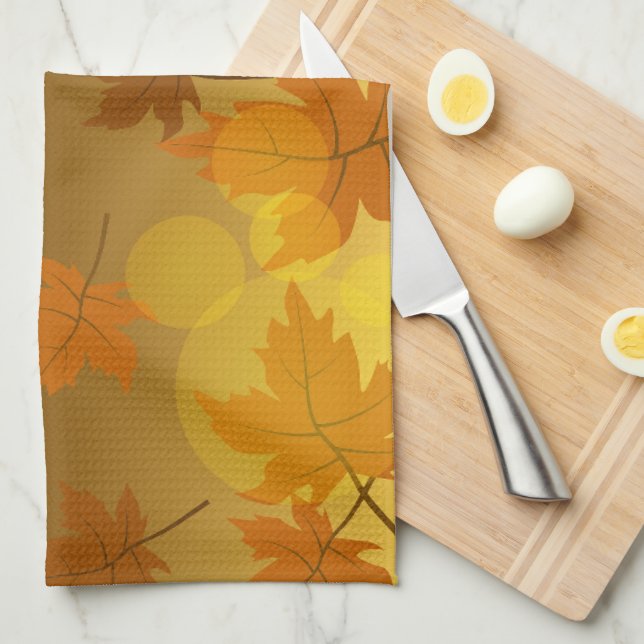 Autumn pattern with falling maple leaves and bokeh kitchen towel (Quarter Fold)