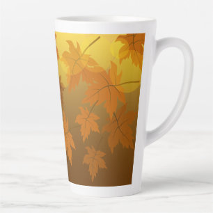 Autumn pattern with falling maple leaves and bokeh latte mug