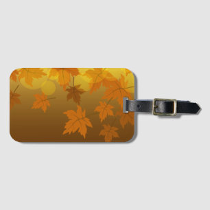 Autumn pattern with falling maple leaves and bokeh luggage tag