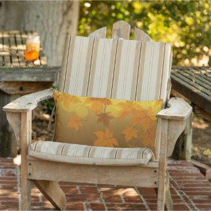 Autumn pattern with falling maple leaves and bokeh lumbar pillow