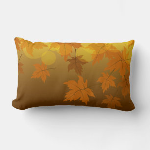 Autumn pattern with falling maple leaves and bokeh lumbar pillow